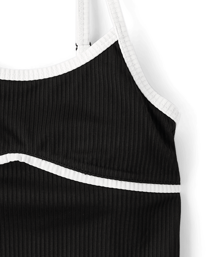 Tween Girls Contrast Ribbed One Piece Swimsuit