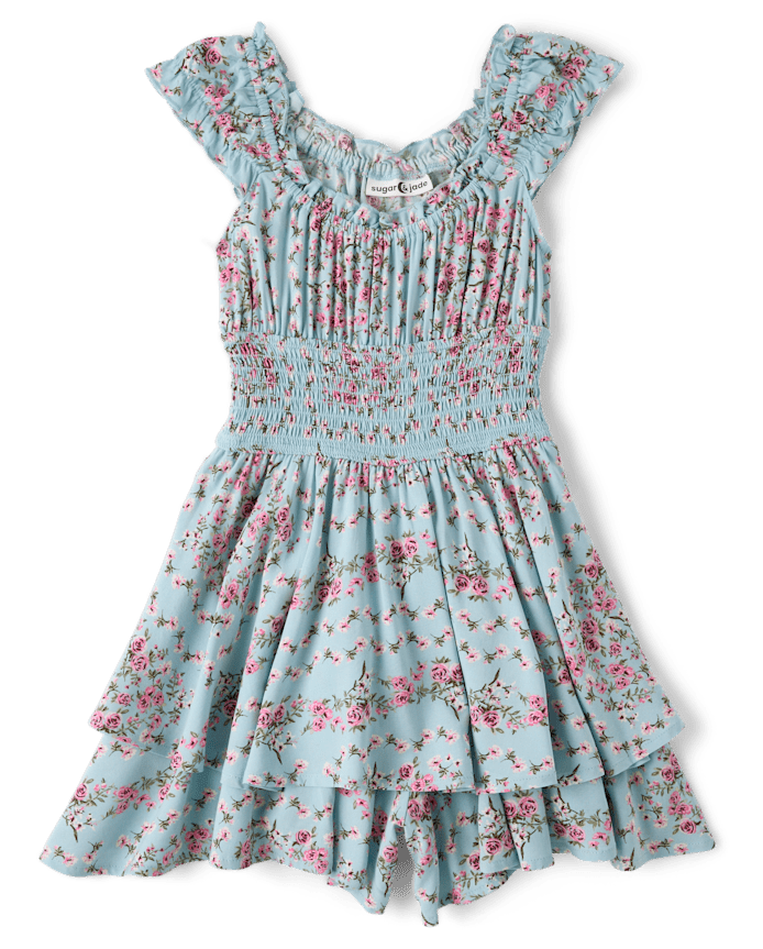 Tween Girls Floral Smocked Romper