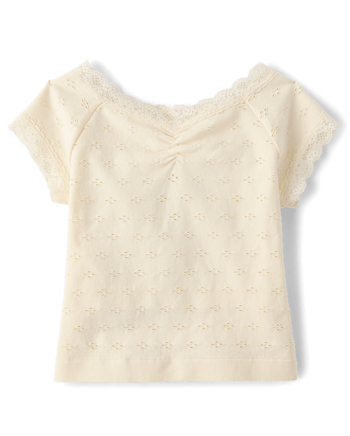 Tween Girls Textured Eyelet Off Shoulder Top
