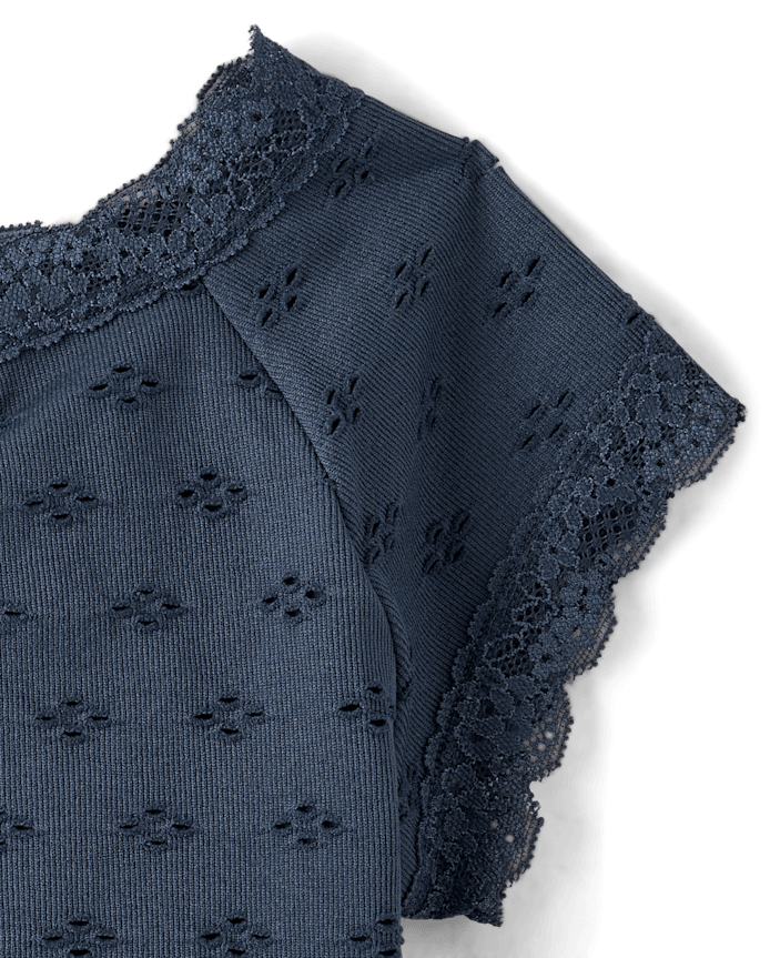 Tween Girls Textured Eyelet Off Shoulder Top