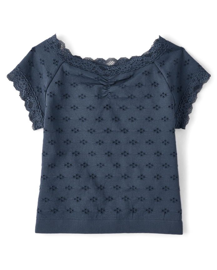 Tween Girls Textured Eyelet Off Shoulder Top