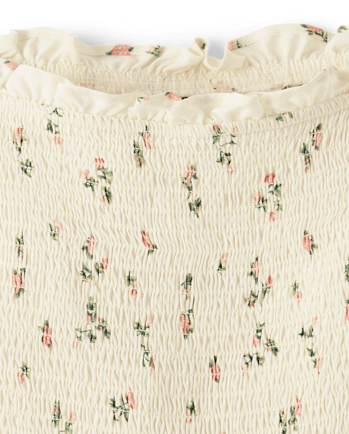 Tween Girls Floral Smocked Off Shoulder Dress