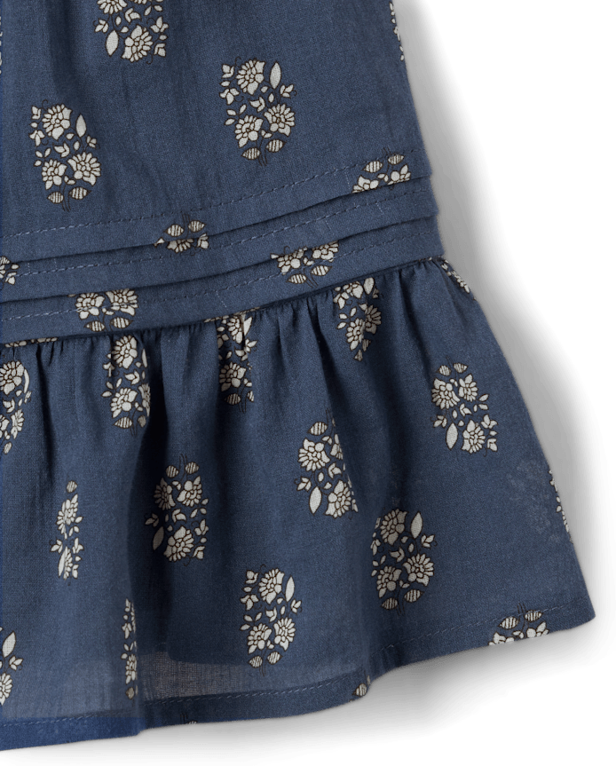 Tween Girls Floral Textured Ruffle Dress