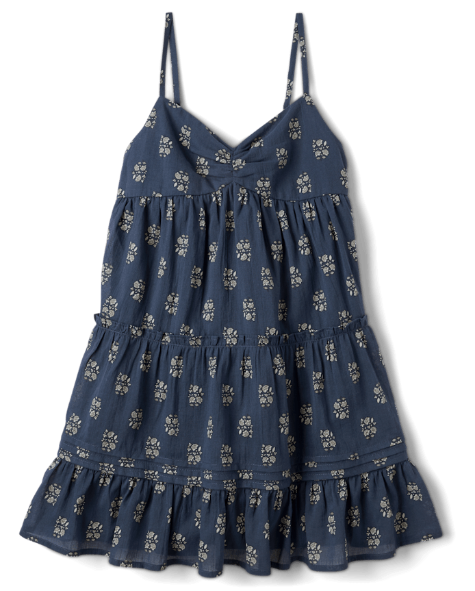 Tween Girls Floral Textured Ruffle Dress