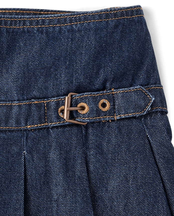 Tween Girls Buckle Pleated Denim Skort