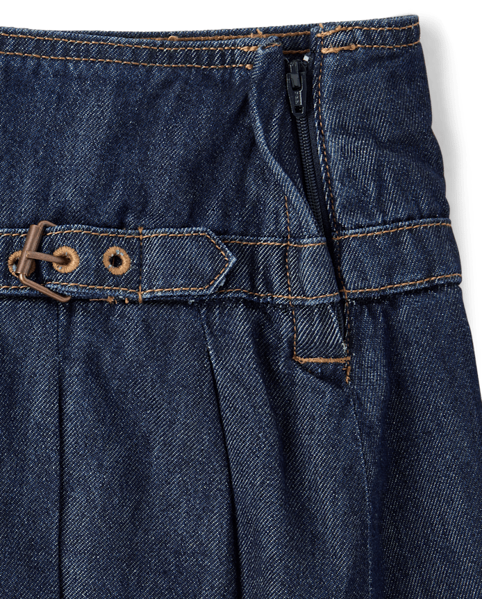 Tween Girls Buckle Pleated Denim Skort