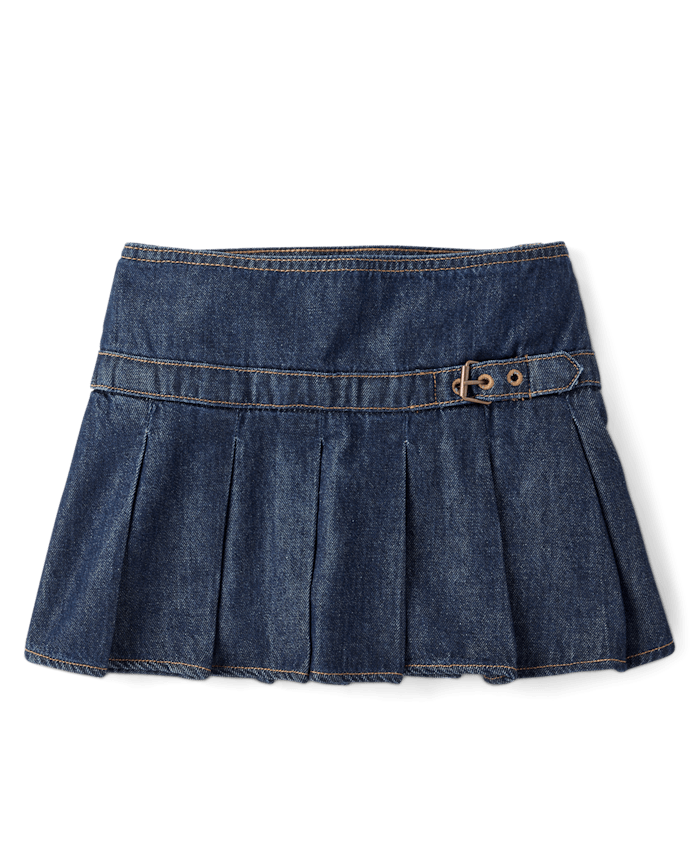 Tween Girls Buckle Pleated Denim Skort