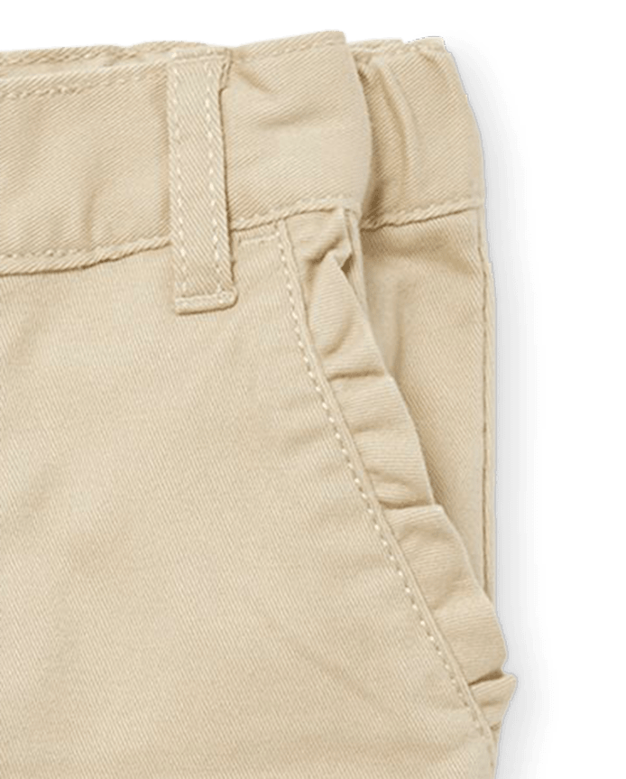 Toddler Girls Uniform Ruffle Stretch Skinny Chino Pants
