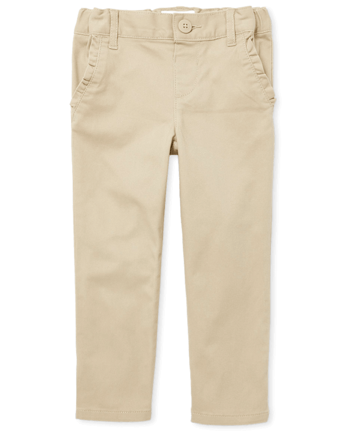 Toddler Girls Uniform Ruffle Stretch Skinny Chino Pants