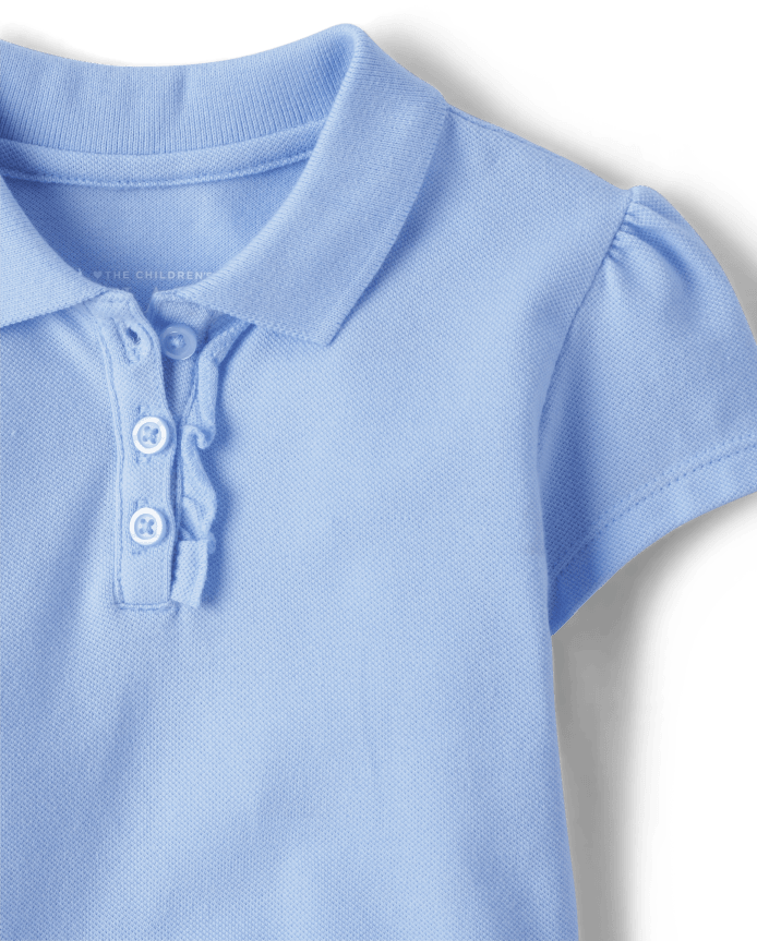 Polo d'uniforme en piqué à volants pour toute-petite fille
