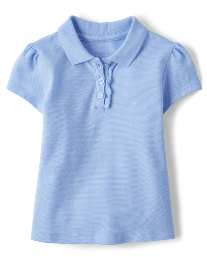 Toddler Girls Uniform Ruffle Soft Stretch Pique Polo
