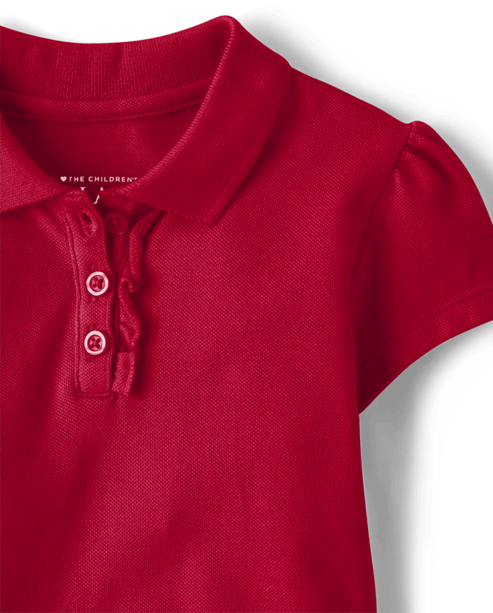 Toddler Girls Uniform Ruffle Soft Stretch Pique Polo