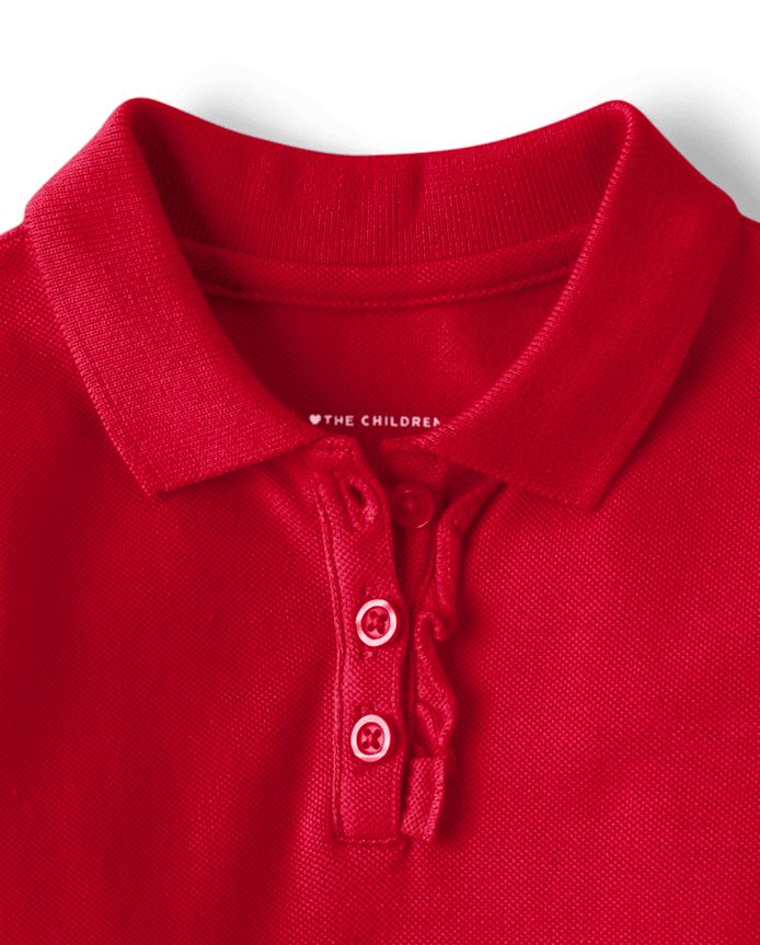 Toddler Girls Uniform Ruffle Soft Stretch Pique Polo