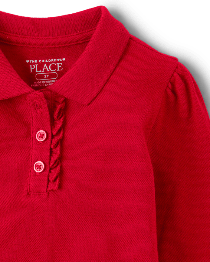 Toddler Girls Uniform Ruffle Soft Stretch Pique Polo
