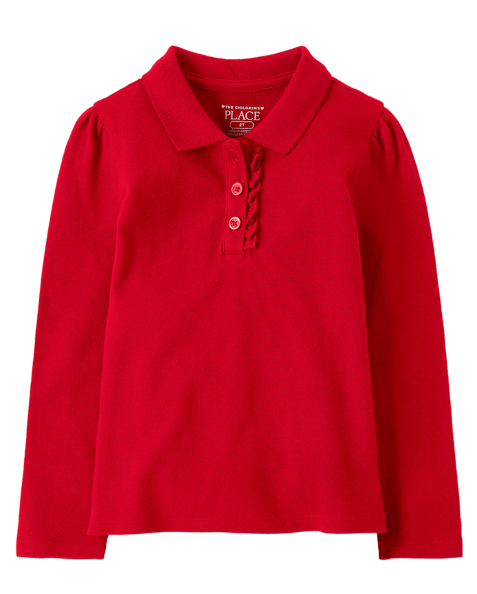 Toddler Girls Uniform Ruffle Soft Stretch Pique Polo