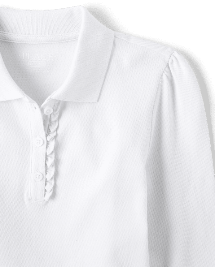 Polo en piqué d'uniforme à volants pour fille