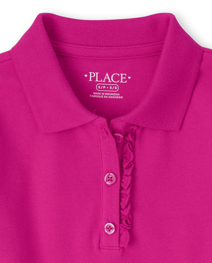 Polo en piqué d'uniforme à volants pour fille