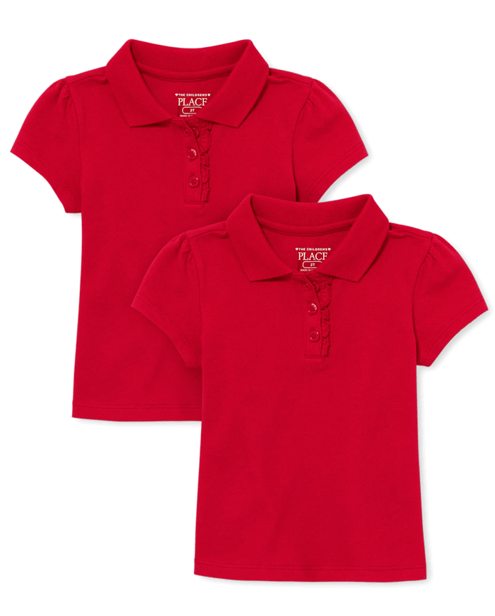 Toddler Girls Uniform Ruffle Soft Stretch Pique Polo -Pack