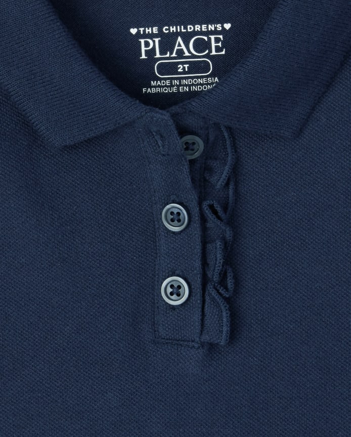 Toddler Girls Uniform Ruffle Soft Stretch Pique Polo -Pack