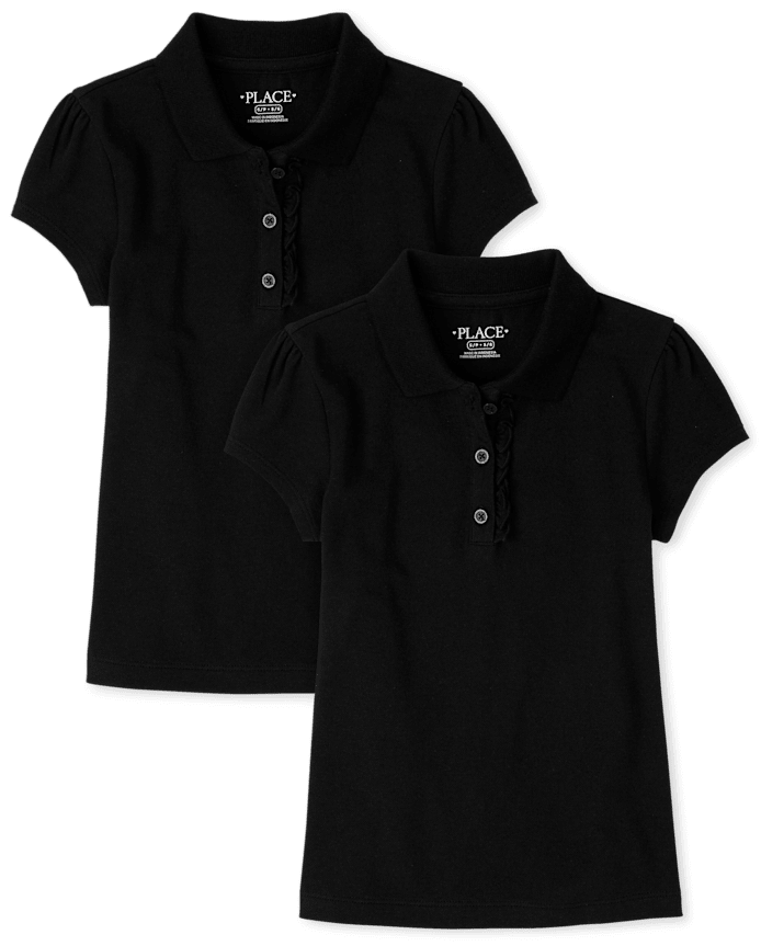 Girls Uniform Ruffle Soft Stretch Pique Polo -Pack