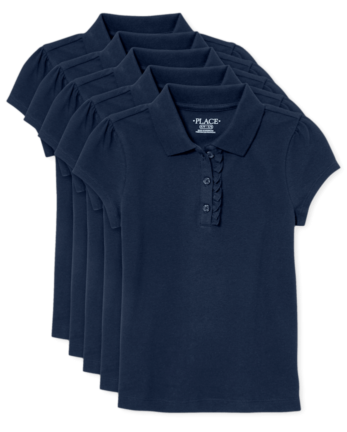 Girls Uniform Ruffle Soft Stretch Pique Polo 5-Pack