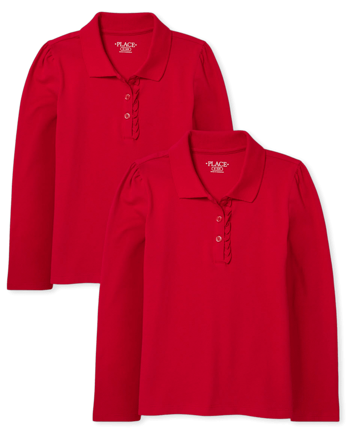 Girls Uniform Ruffle Soft Stretch Pique Polo -Pack