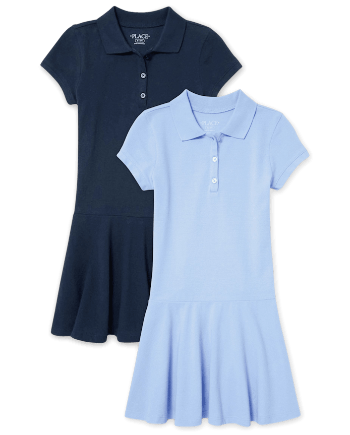 Girls Uniform Soft Pique Polo Dress 2-Pack