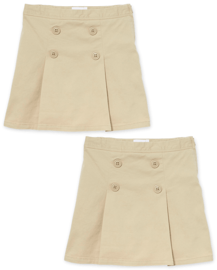 Girls Uniform Stretch Button Skort 2-Pack