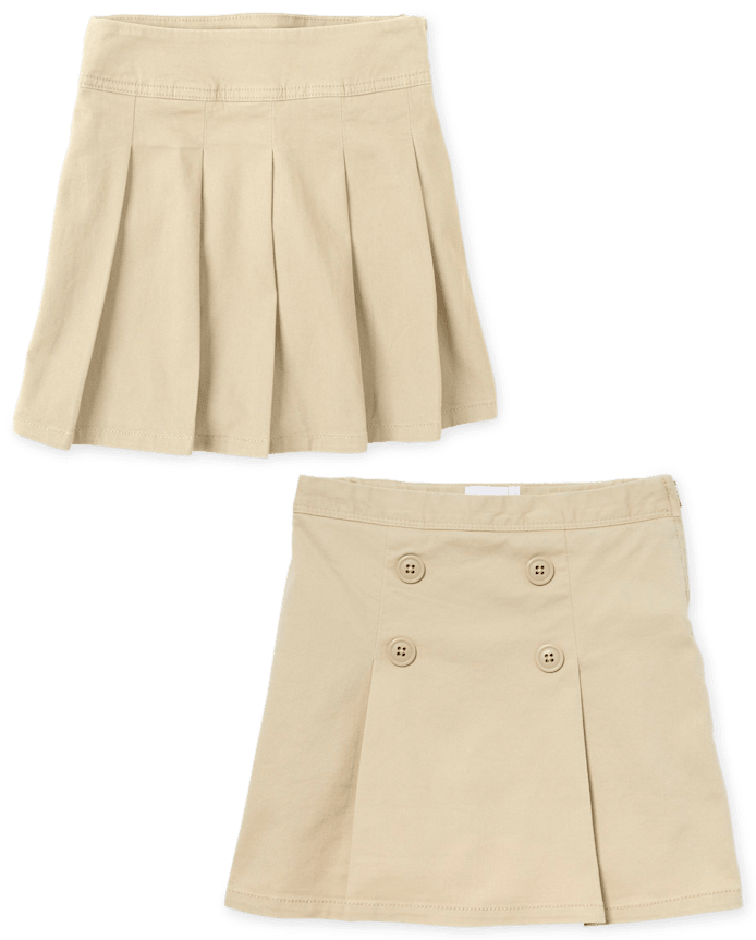Girls Uniform Stretch Pleated Button Skort 2-Pack
