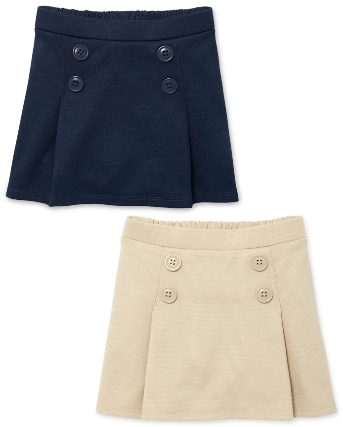 Toddler Girls Uniform Pleated Ponte Knit Button Skort 2-Pack