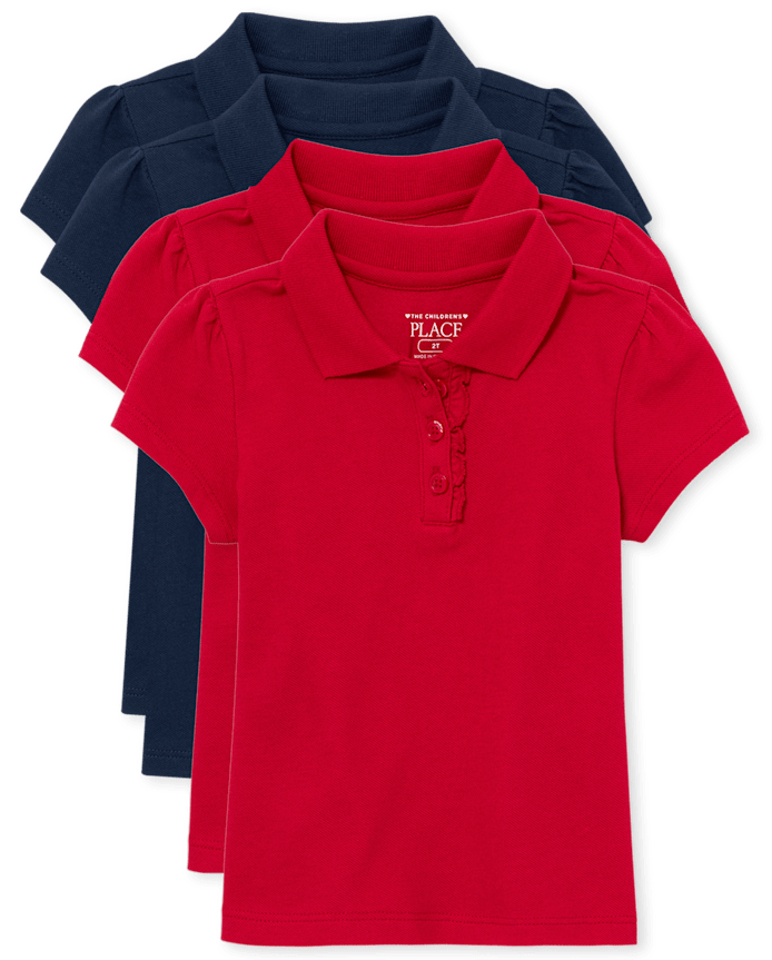 Toddler Girls Uniform Ruffle Soft Stretch Pique Polo -Pack