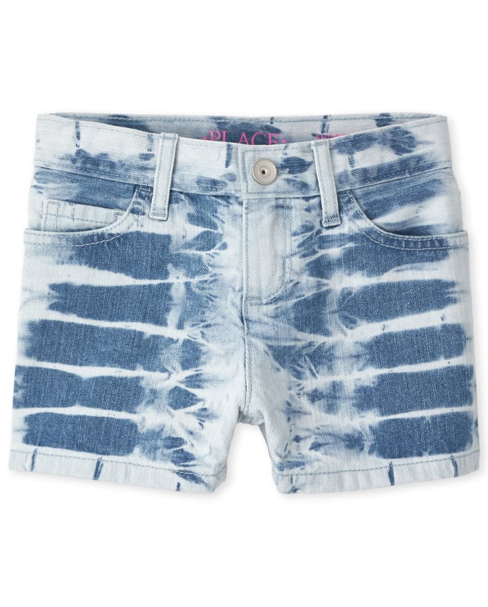 Girls Tie Dye Denim Shortie Shorts