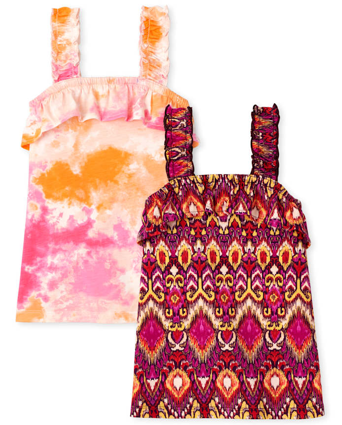 Girls Print Ruffle Tank Top 2-Pack