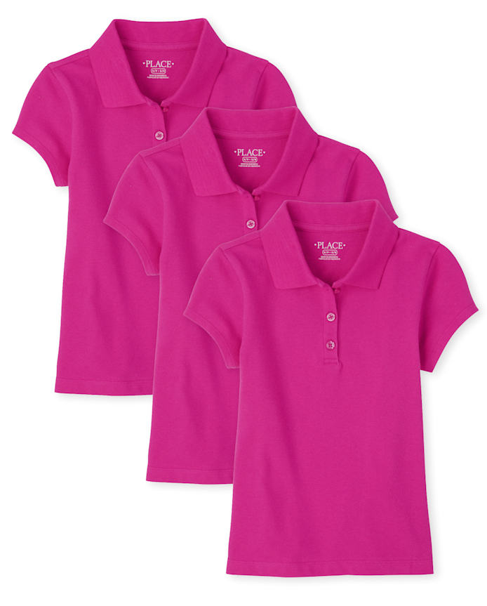Girls Uniform Ruffle Pique Polo 3-Pack