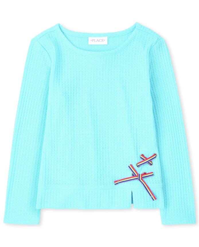 Girls Rainbow Lace Up Lightweight Sweater Top