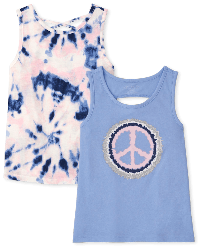 Girls Print Cross Back Tank Top 2-Pack