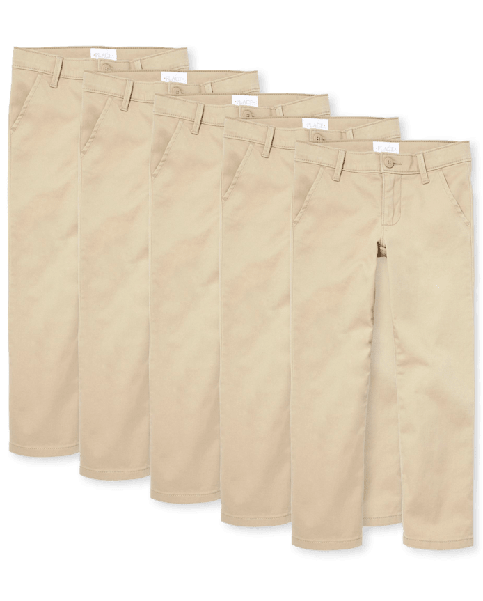 Girls Uniform Stretch Skinny Chino Pants 5-Pack