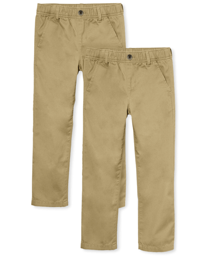 Boys Uniform Stretch Pull On Straight Chino Pants 2-Pack