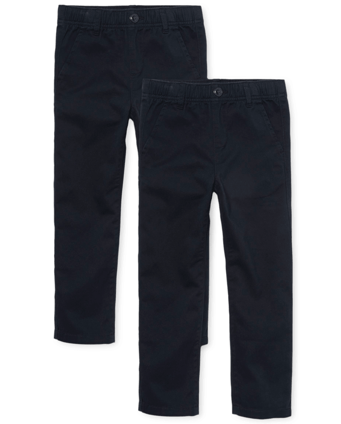 Boys Uniform Stretch Pull On Straight Chino Pants 2-Pack