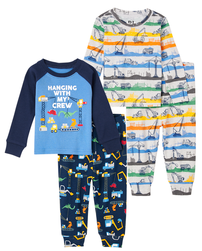 Baby And Toddler Boys Construction Snug Fit Cotton Pajamas 2-Pack