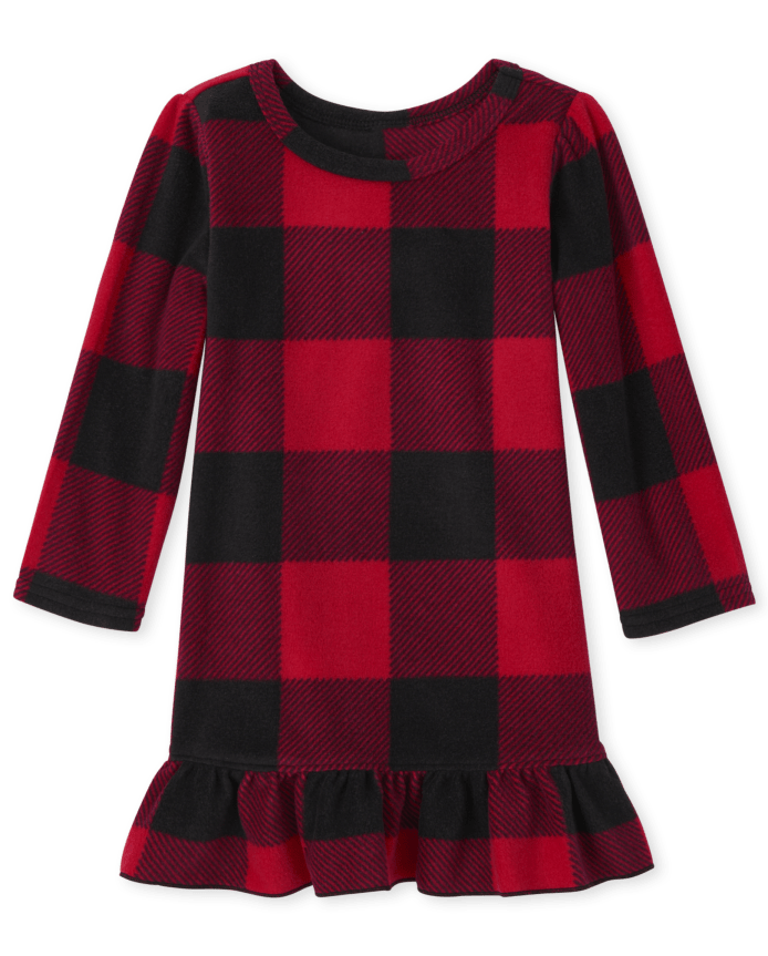 Baby And Toddler Girls Matching Family Buffalo Plaid Fleece Ruffle Nightgown