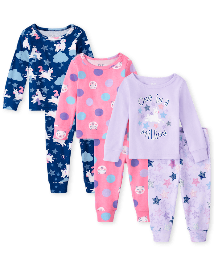 Baby And Toddler Girls Sheep Snug Fit Cotton Pajamas 3-Pack