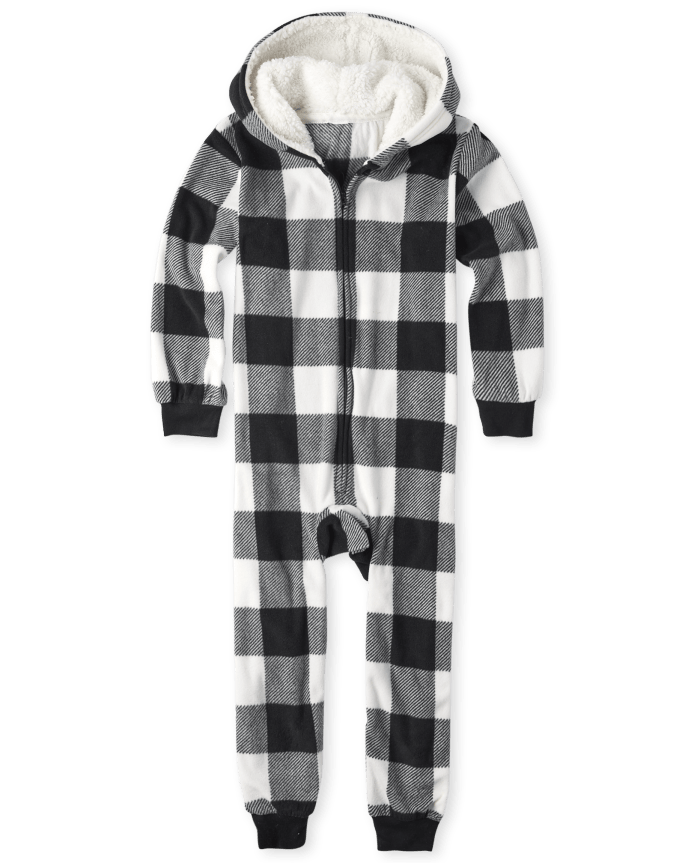 Kids Matching Family Buffalo Plaid Fleece One Piece Pajamas