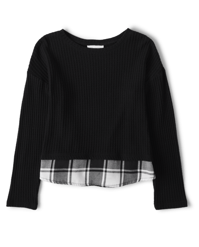 Girls Buffalo Plaid Snit 2 1 Sweater