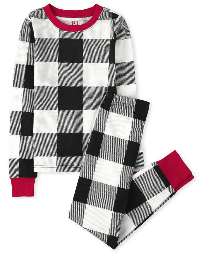 Kids Matching Family Thermal Buffalo Plaid Snug Fit Cotton Pajamas