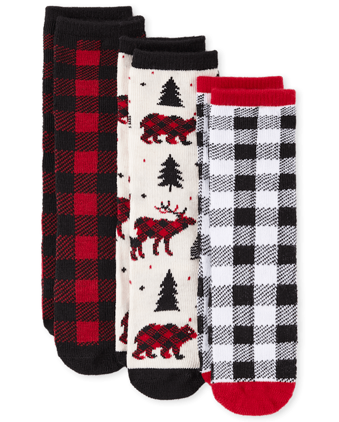 Toddler Matching Family Buffalo Plaid Crew Socks 3-Pack