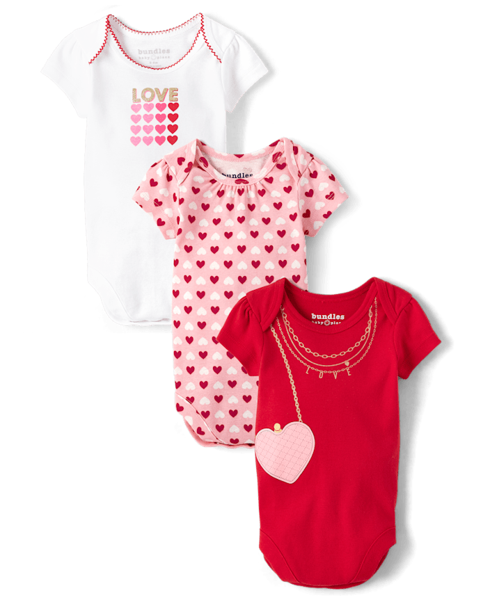 Baby Girls Heart Bodysuit 3-Pack