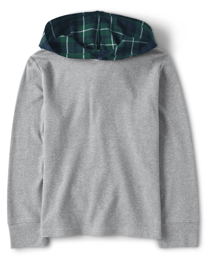 Boys Plaid Thermal Hooded Top