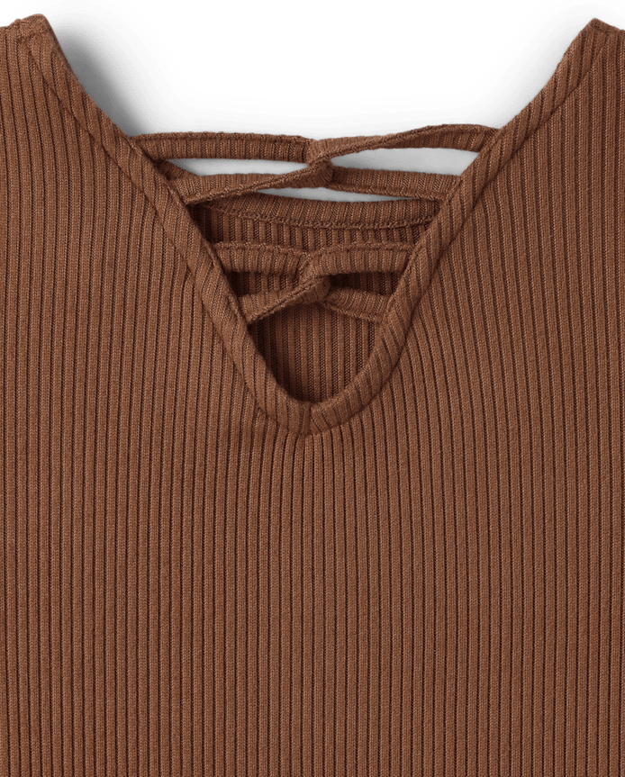 Girls Ribbed Tie Front Top