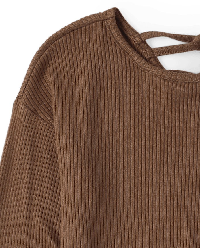 Girls Ribbed Tie Front Top